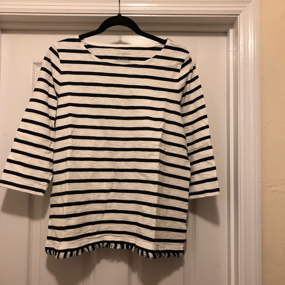 Striped Long Sleeve Tshirt with Fringe Bottom